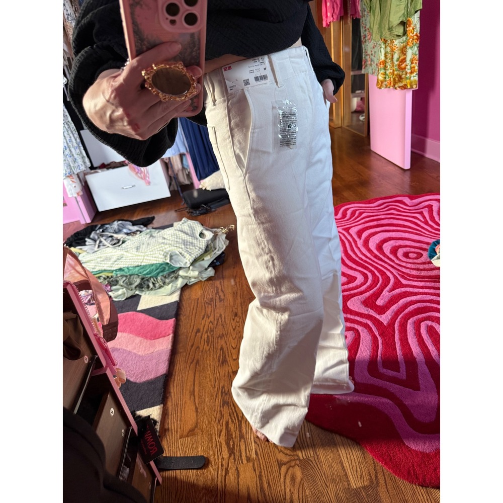 NWT Uniqlo White Wide Trouser Jeans Size M